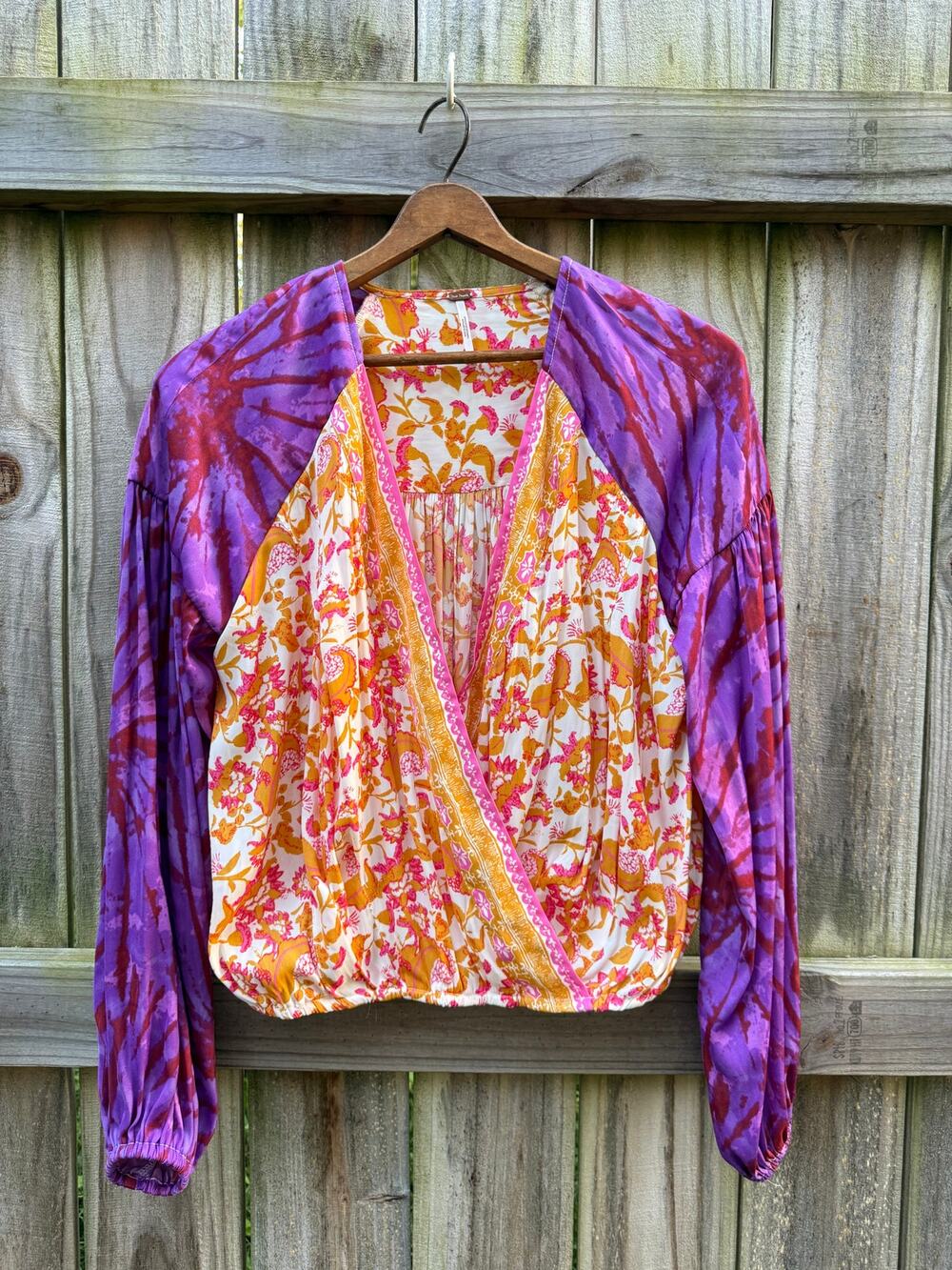 Free People Mixed Print Boho Blouse
